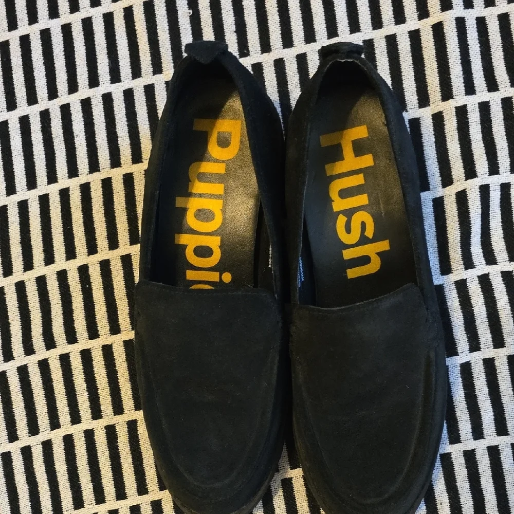 Hush Puppies Black Platform Suede Like Loafers